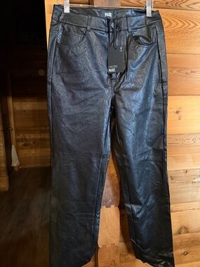 PAIGE Black Faux-Leather Straight Leg Pants with Branded Tag